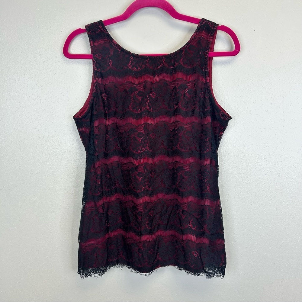 Studio Y Black Red Lace Tank Top Womens L Goth Fairy Grunge Vampire Stretch - Picture 7 of 9